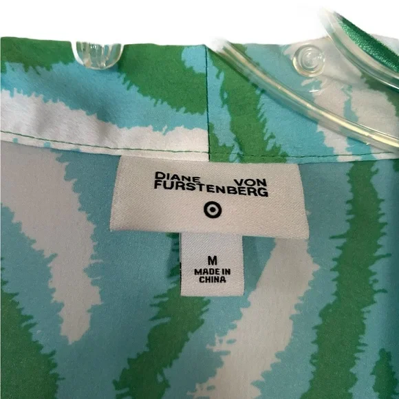 DVF Target Diane Von Furstenberg Long Satin Disco Zebra Green Robe Size medium